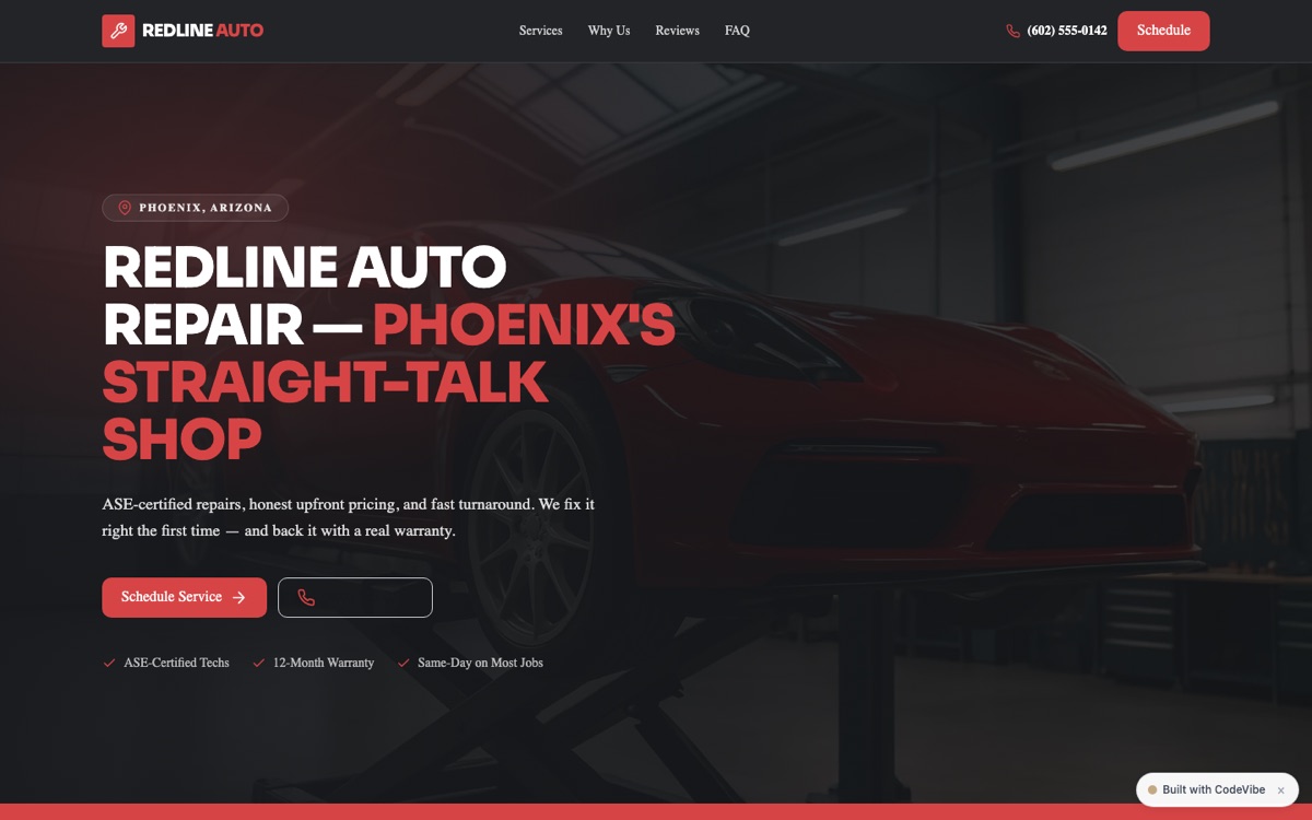 Redline Auto — website built on CodeVibe