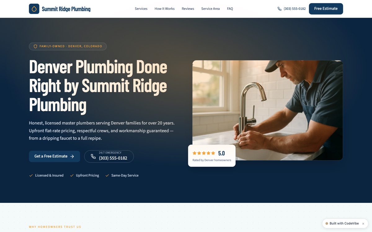 Summit Ridge Plumbing — website built on CodeVibe
