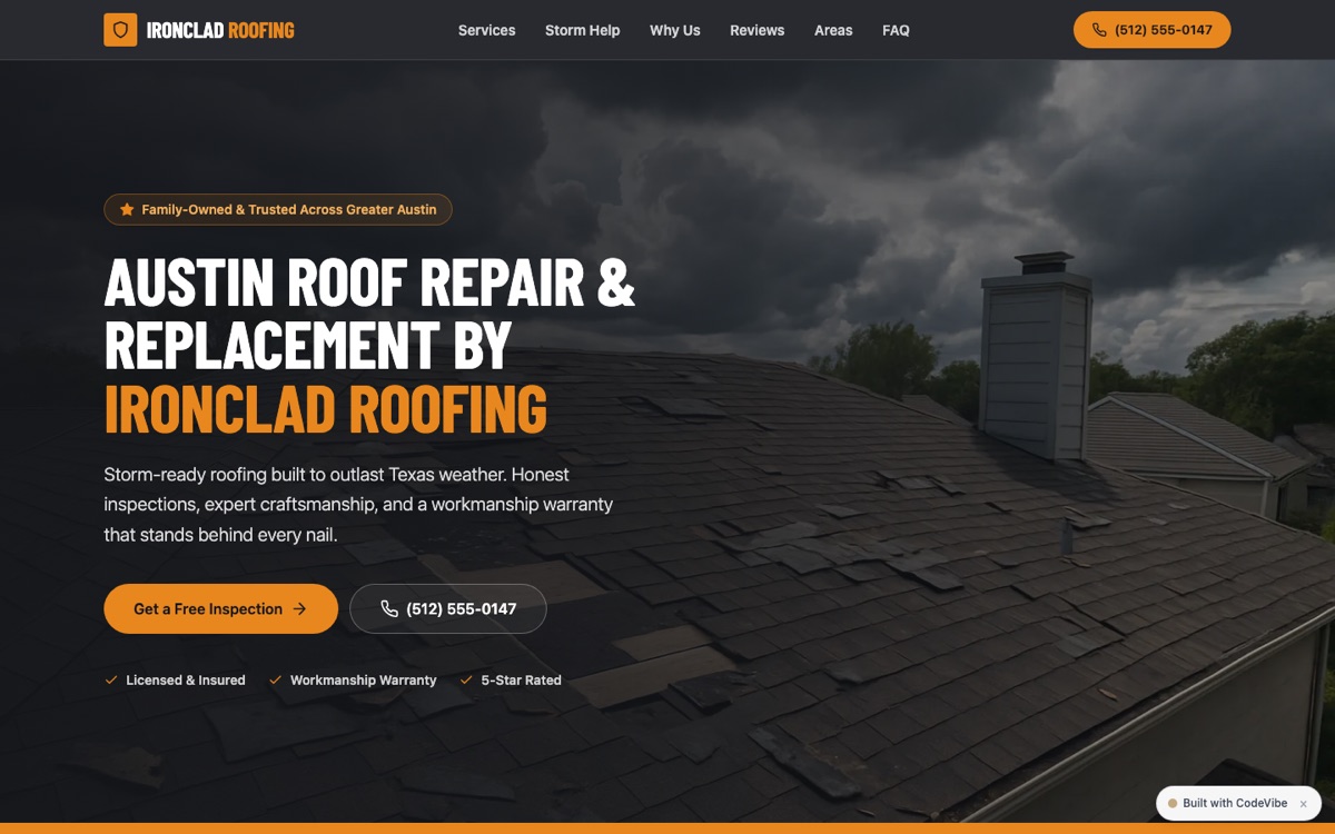 Ironclad Roofing — website built on CodeVibe