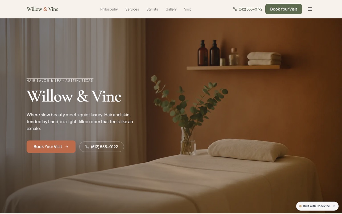 Willow & Vine — website built on CodeVibe